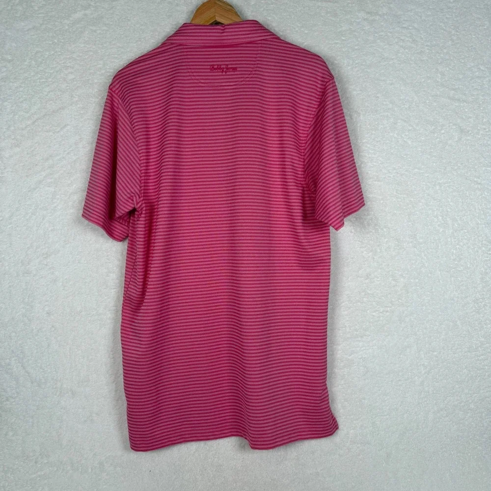 Bobby Jones Polo Shirt Mens Medium Pink Striped Short Sleeve Golf Performance